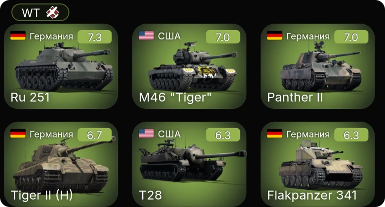 WT — M46 "Tiger" | T28 | P-51D-10 | Ru 251 | M24