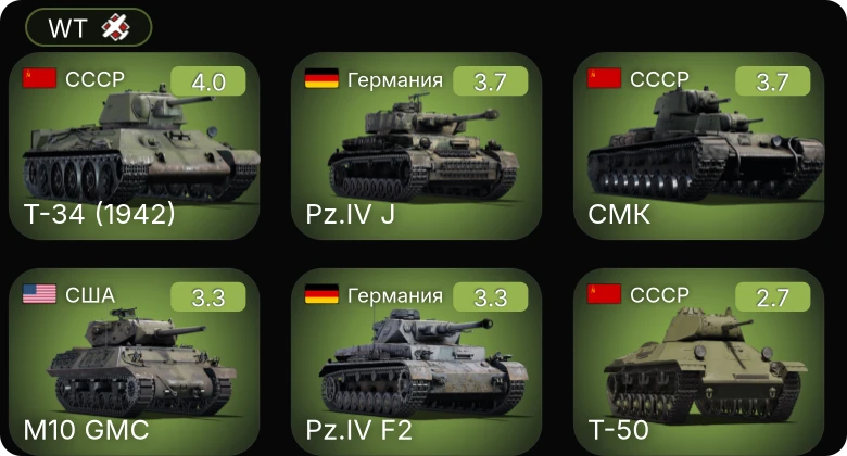 WT — M10 GMC | M5A1 | Т-50 | Т-34 (1942) | ЗиС-30