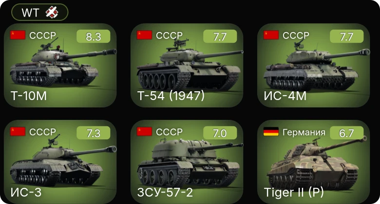 WT — 6 ранг: 1шт 5 ранг: 4шт