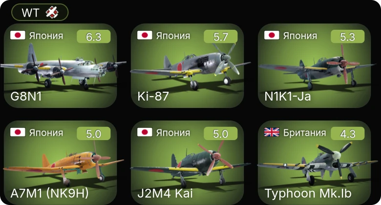 WT — N1K1-Ja | Fw 190 A-5 | G8N1 | Ki-87 | J2M4 Kai
