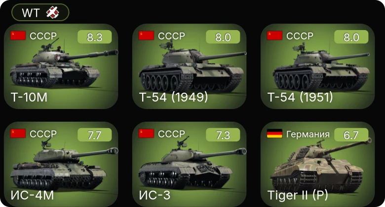 WT — 6 ранг: 1шт 5 ранг: 4шт