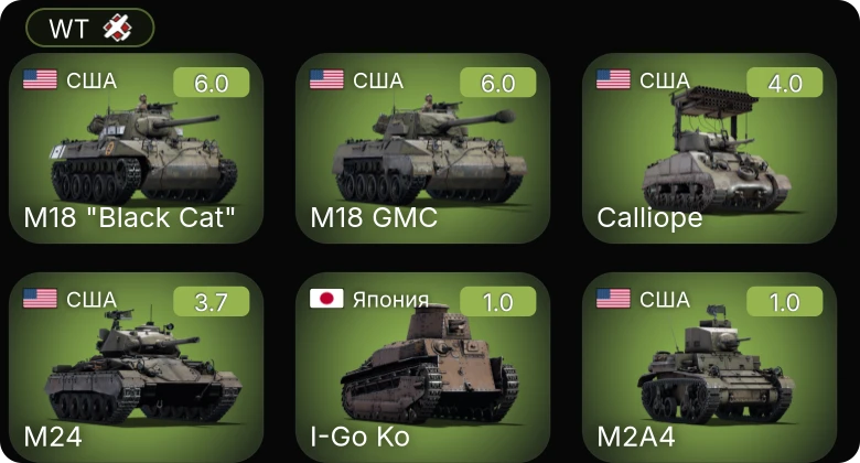 WT — M18 GMC | Calliope | M18 "Black Cat" | M24 | M2A4