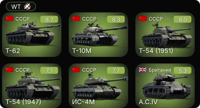 WT — 6 ранг: 2шт 5 ранг: 3шт