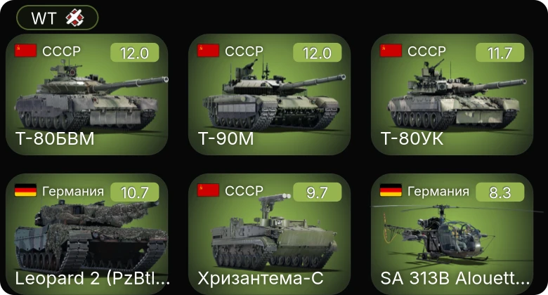 WT — 8 ранг: 2шт 7 ранг: 4шт 5 ранг: 2шт