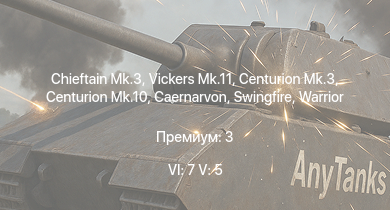 WT — 6 ранг: 7шт 5 ранг: 5шт Chieftain Mk.3 | Vickers Mk.11 | Falcon | Vickers Mk.3 | Warrior | Striker | Chieftain Marksman | ZA-35 | Centurion Mk.10 | Vickers Mk.1