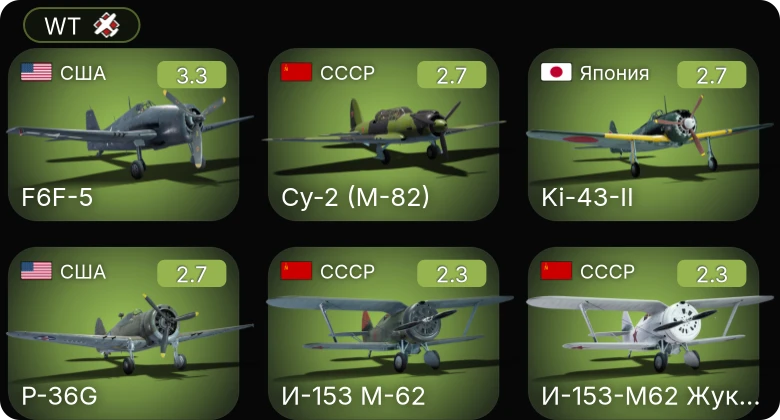 WT — P-36G | F4F-3 | F6F-5 | Ju 87 D-3 | DB-7