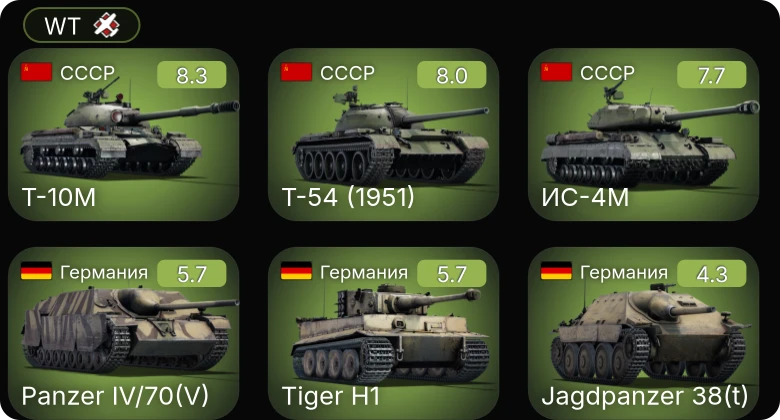 WT — 6 ранг: 1шт 5 ранг: 2шт