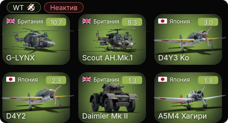 WT — Неактив | 6 ранг: 1шт 5 ранг: 1шт