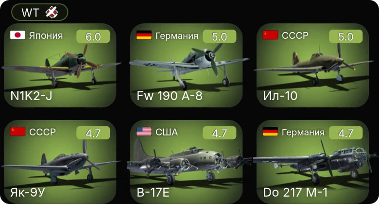 WT — F4U-1C | Fw 190 A-5/U12 | Do 217 M-1 | Fw 190 A-8 | Ил-10