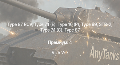 WT — 6 ранг: 5шт 5 ранг: 7шт Type 16 (P) | Type 87 RCV | Type 89 | Type 74 (E) | STB-2 | Type 74 (C) | Type 87 | Type 87 RCV (P) | UH-1B | Ho-Ri Production