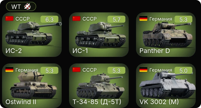 WT — ИС-2 | P-51 | Fw 190 D-9 | Fw 190 A-4 | VK 3002 (M)