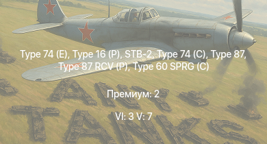 WT — 6 ранг: 3шт 5 ранг: 7шт Type 16 (P) | Type 74 (E) | STB-2 | Type 74 (C) | Type 87 | Type 87 RCV (P) | Type 99 |  | Ho-Ri Production | ИС-3