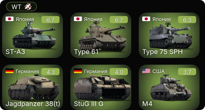 WT — ST-A3 | Type 61 | Type 75 SPH | Jagdpanzer 38(t) | M4A3 (105)