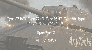 WT — 7 ранг: 1шт 6 ранг: 5шт 5 ранг: 7шт Type 16 (P) | Type 93 | Type 87 RCV | Type 89 | Type 74 (E) | STB-2 | Type 74 (C) | Type 87 | Type 87 RCV (P) | UH-1B