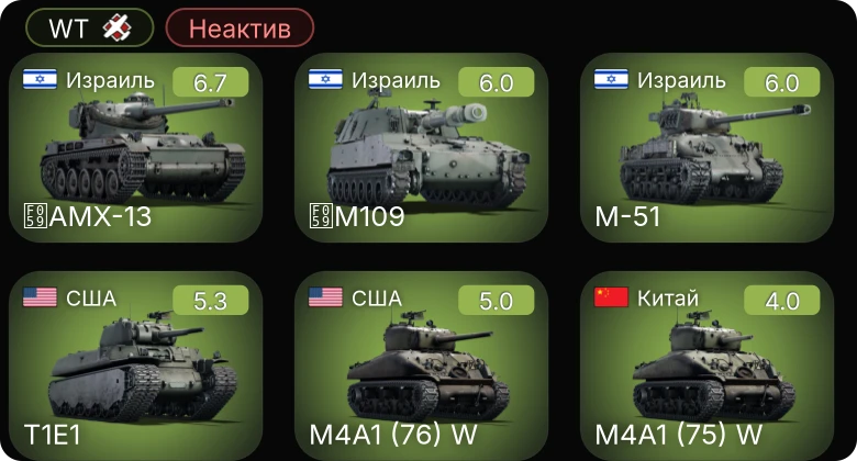 WT — Неактив | M-51 | M109 | AMX-13 | M24 | M4A1 (76) W
