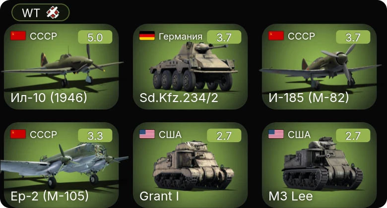 WT — Ил-10 (1946) | И-185 (М-82) | Ер-2 (М-105) | M16 MGMC | M3 Lee
