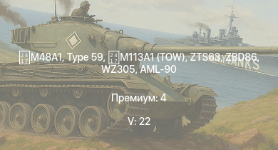 WT — 5 ранг: 22шт M113A1 (TOW) | Vickers Mk.1 | Centurion Mk.10 |  | Char 25t | ZBD86 | Type 59 | WZ305 | Centurion Mk.3 | Caernarvon