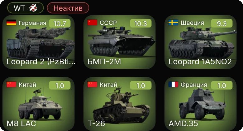 WT — Неактив | 7 ранг: 2шт 6 ранг: 1шт