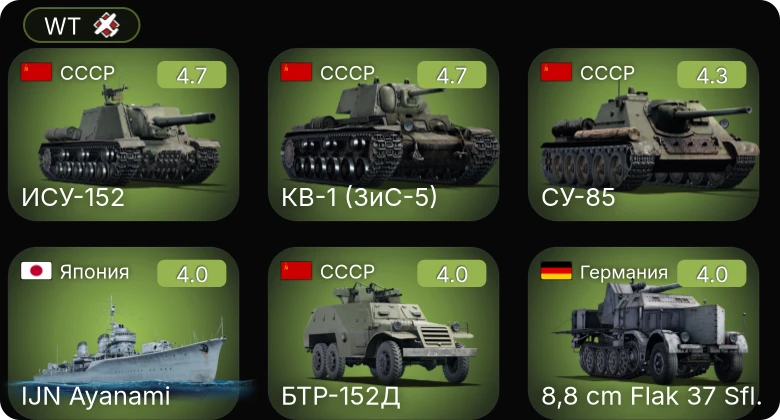 WT — 8,8 cm Flak 37 Sfl. | КВ-1 (ЗиС-5) | СУ-85 | ИСУ-152 | БТР-152Д