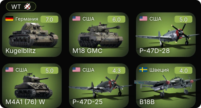 WT — M4A1 (76) W | M18 GMC | M24 | BTD-1 | P-47D-25