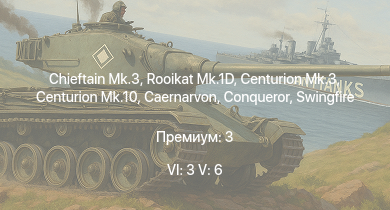 WT — 6 ранг: 3шт 5 ранг: 6шт Chieftain Mk.3 | Rooikat Mk.1D | Warrior | Swingfire | Vickers Mk.1 | Centurion Mk.10 | Centurion Mk.3 | Eland 90 Mk.7 | Fox | Caernarvon