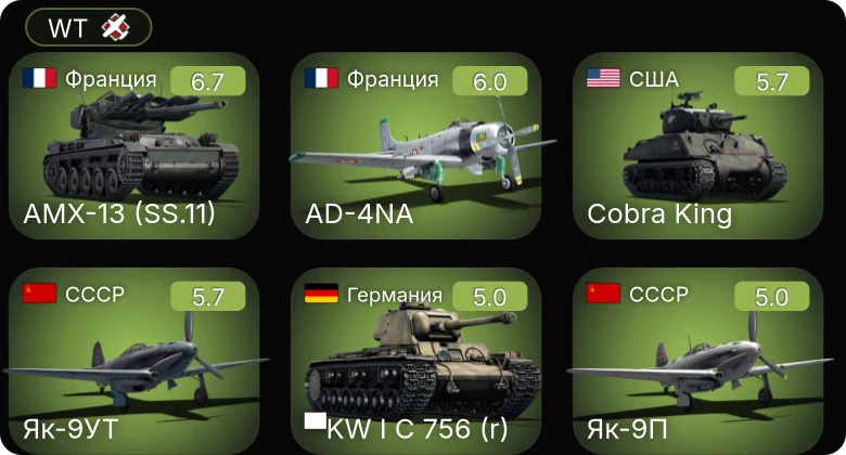 WT — Як-9УТ | Як-9П | Ер-2 (АЧ-30Б) (р) | Як-3П | Ер-2 (АЧ-30Б) (п)