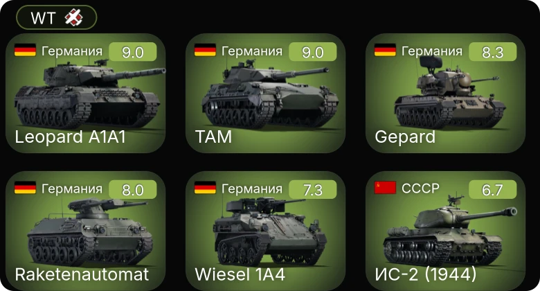 WT — 6 ранг: 3шт 5 ранг: 2шт