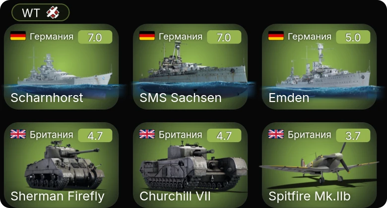 WT — 7 ранг: 1шт 6 ранг: 2шт