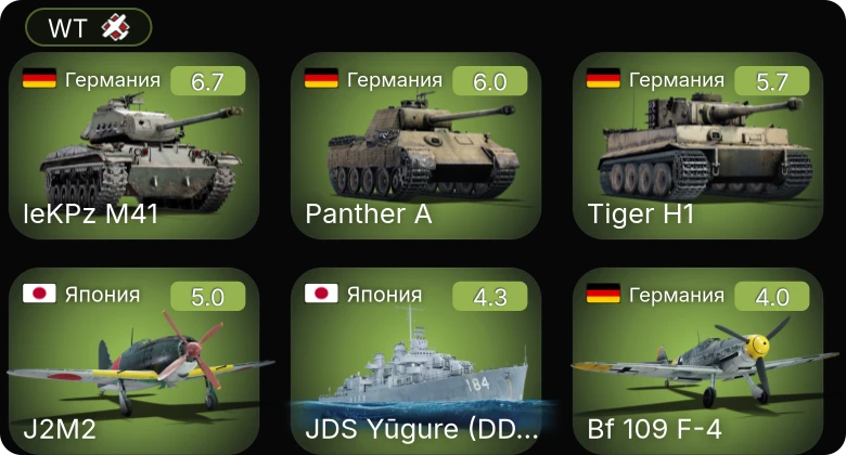 WT — leKPz M41 | Bf 109 F-4 | Ki-43-III otsu | J2M2 | JDS Yūgure (DD-184)