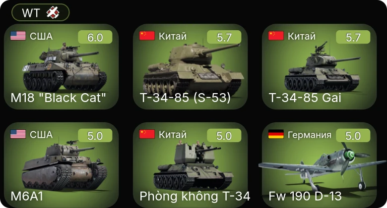 WT — Fw 190 D-13 | Bf 109 G-2/trop | Fw 190 A-5 | M18 "Black Cat" | M6A1