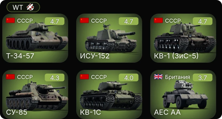 WT — Т-34-57 | СУ-85 | КВ-1 (ЗиС-5) | ИСУ-152 | КВ-1С