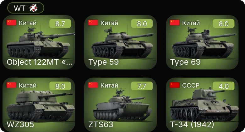 WT — 6 ранг: 1шт 5 ранг: 4шт