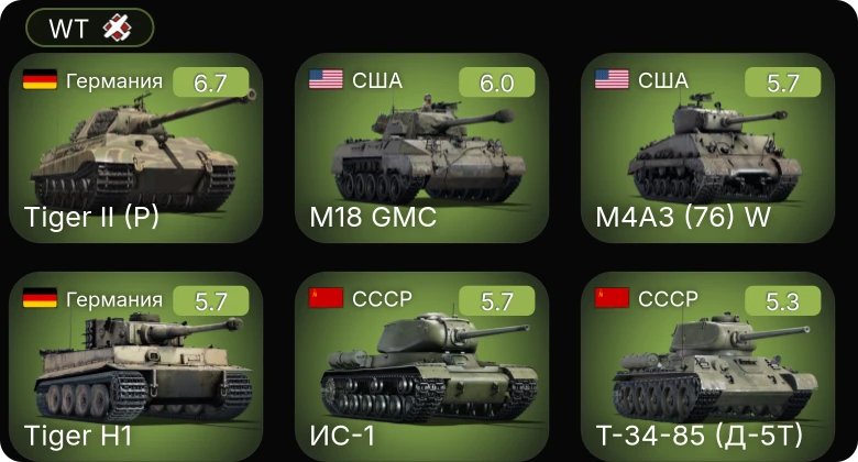 WT — M18 GMC | M4A3 (76) W | M4A2 (76) W | P-47D-25 | M19A1