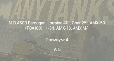 WT — 5 ранг: 5шт Char 25t | M.D.450B Barougan | H-34 | AMX-50 (TOA100) | Lorraine 40t | AMX-13 | AMX M4 | F8F-1B | AD-4 | CA Lorraine