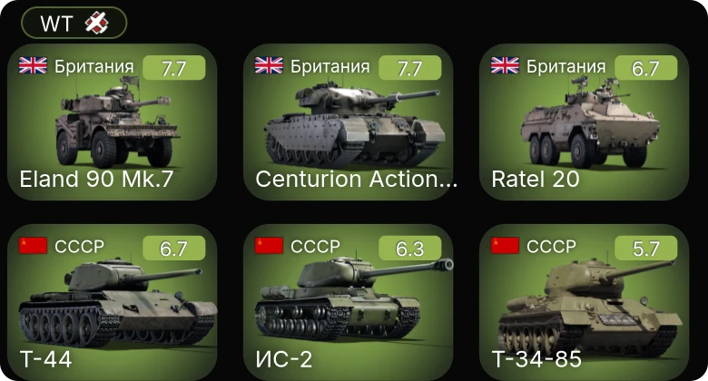 WT — Т-44 | ИС-2 | Eland 90 Mk.7 | Centurion Action X | Ratel 20