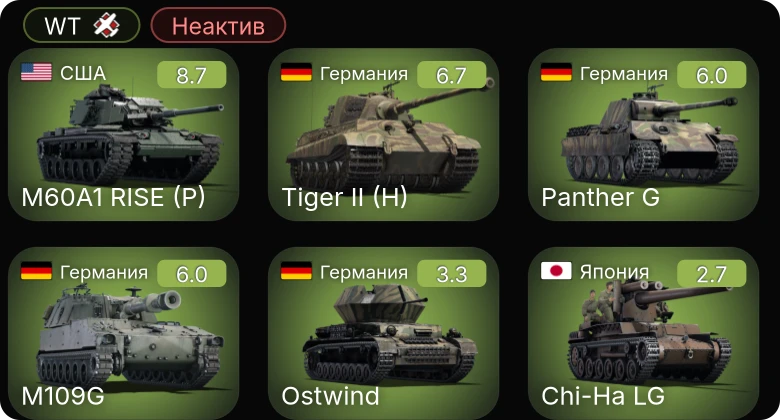 WT — Неактив | 7 ранг: 1шт 6 ранг: 1шт