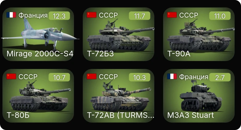 WT — 8 ранг: 1шт 7 ранг: 6шт Т-72АВ (TURMS-T)