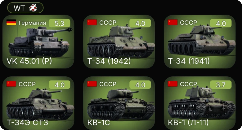WT — Т-34 (1942) | Т-34 (1941) | КВ-1С | M2A2 | LVT(A)(1)