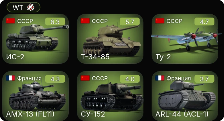 WT — ИС-2 | Т-34-85 | СУ-152 | Ту-2 | AMX-13 (FL11)