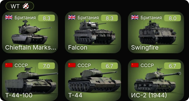 WT — 6 ранг: 1шт 5 ранг: 3шт