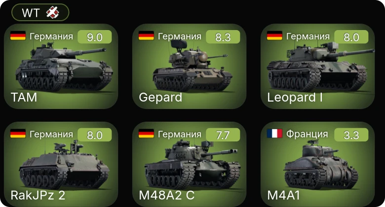 WT — 6 ранг: 2шт 5 ранг: 3шт