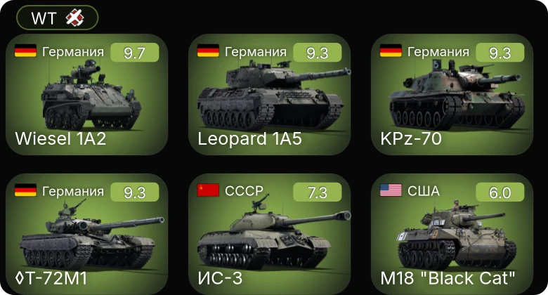 WT — 7 ранг: 2шт 6 ранг: 3шт 5 ранг: 1шт