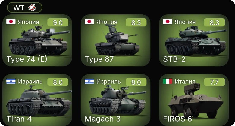 WT — 7 ранг: 1шт 6 ранг: 3шт 5 ранг: 5шт