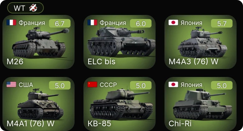 WT — Chi-Ri | M4A3 (76) W | ELC bis | M26 | M4A1 (76) W