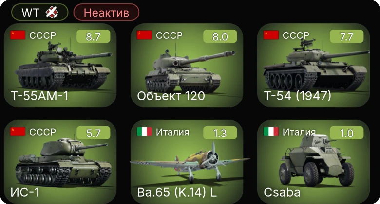 WT — Неактив | 6 ранг: 1шт 5 ранг: 2шт