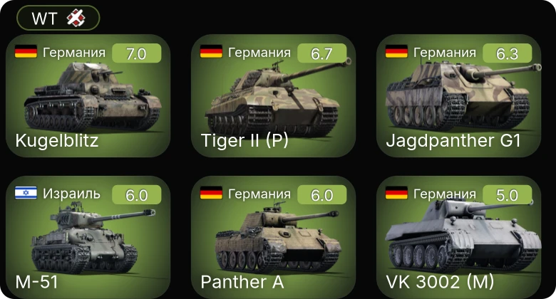 WT — Jagdpanther G1 | M-51 | P-61C-1 | P-63A-10 | P-51D-5