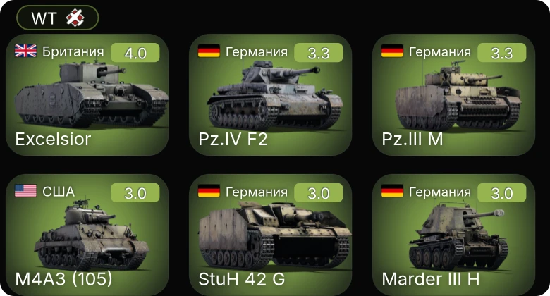 WT — Excelsior | M3 Lee | M4A3 (105) | B1 ter | M3 Stuart