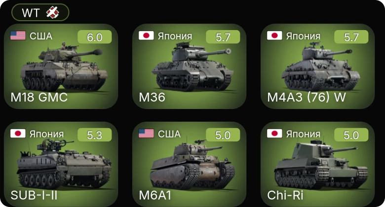 WT — SUB-I-II | M4A3 (76) W | Chi-Ri | M36 | M6A1