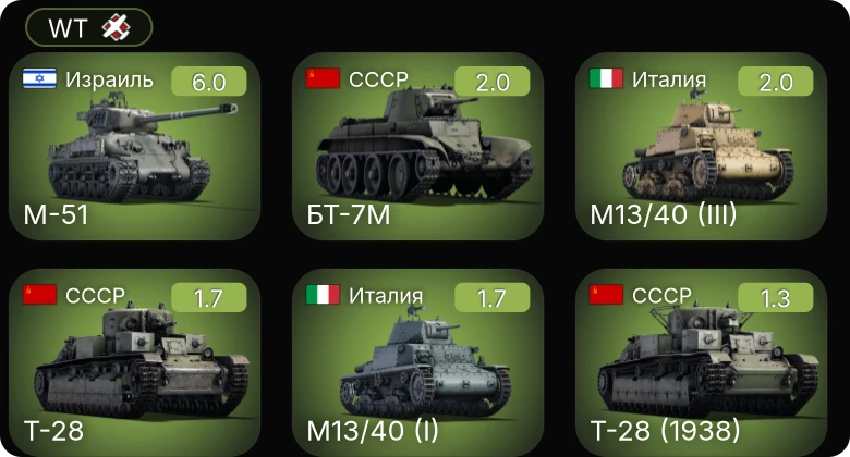 WT — M-51 | M2A4 | LVT(A)(1) | Pz.35(t) | Т-28 (1938)