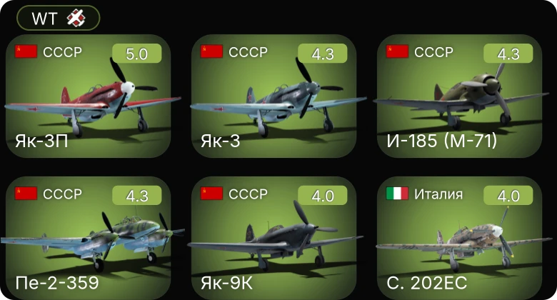 WT — Як-3П | Пе-2-359 | И-185 (М-71) | Як-9К | Ер-2 (М-105Р) ЛУ